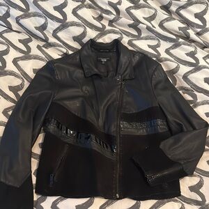 Slate & Willow Black Leather Moto Zip Jacket